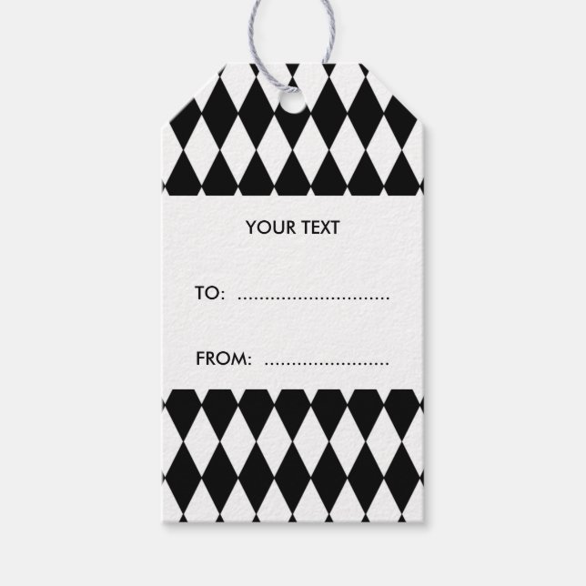 Black White Harlequin Pattern Gift Tags (Front)