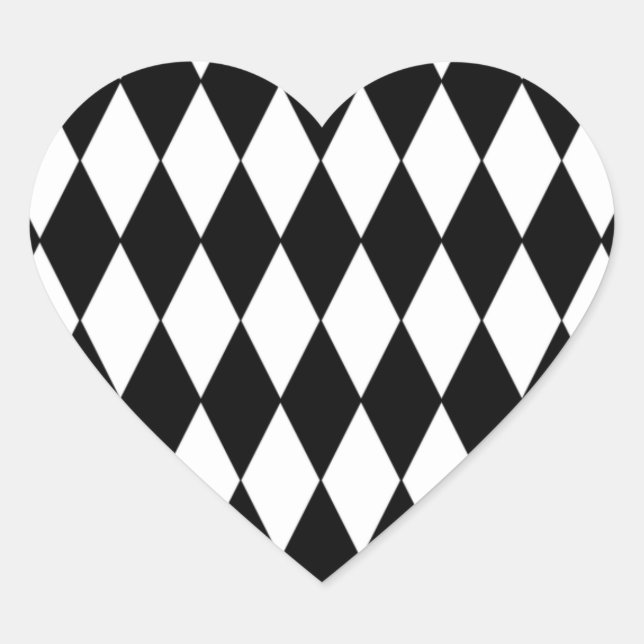 Black White Harlequin Pattern Heart Sticker (Front)