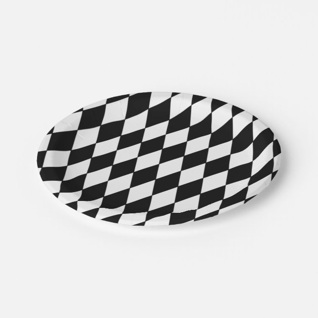 Black White Harlequin Pattern Paper Plate (Angled)