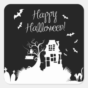 Black & White Haunted House Halloween Sticker