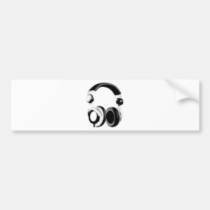 Black & White Headphone Artwork Bumper Sticker