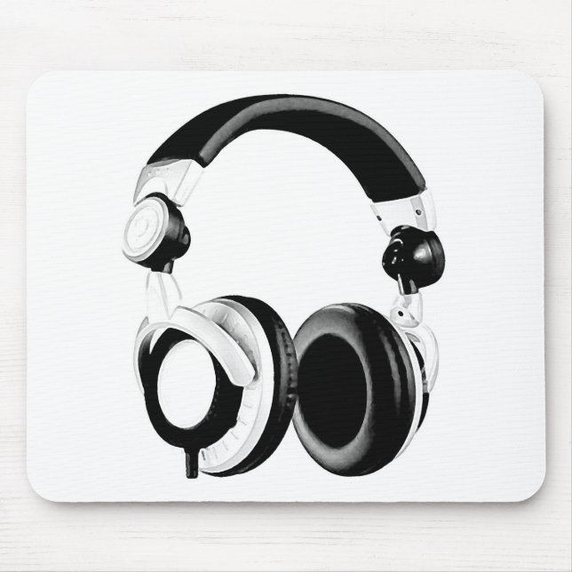 Black & White Headphone Artwork Mouse Pad (Front)