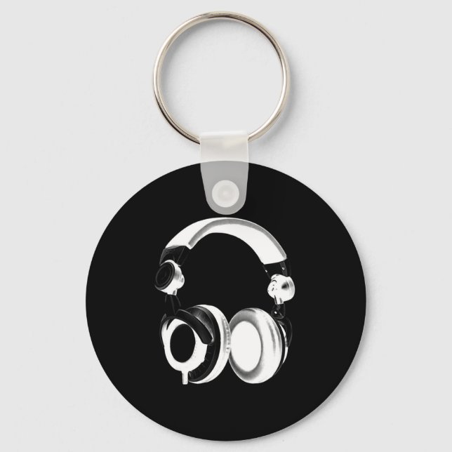 Black & White Headphone Silhouette Key Ring (Front)