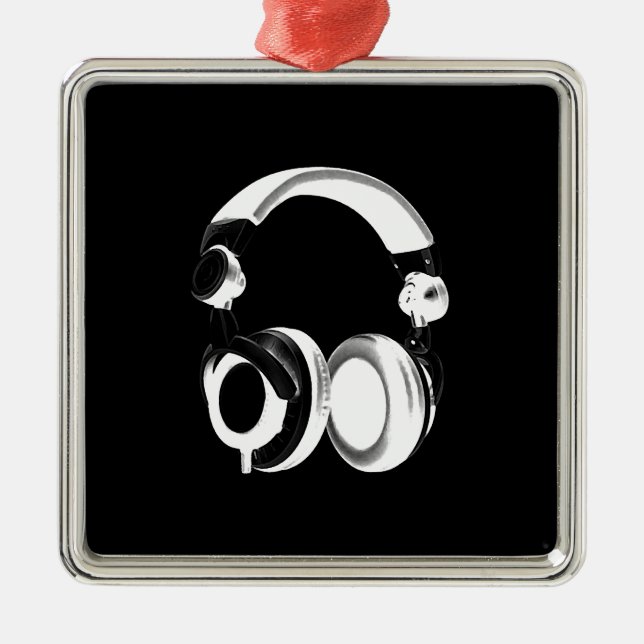 Black & White Headphone Silhouette Metal Tree Decoration (Front)