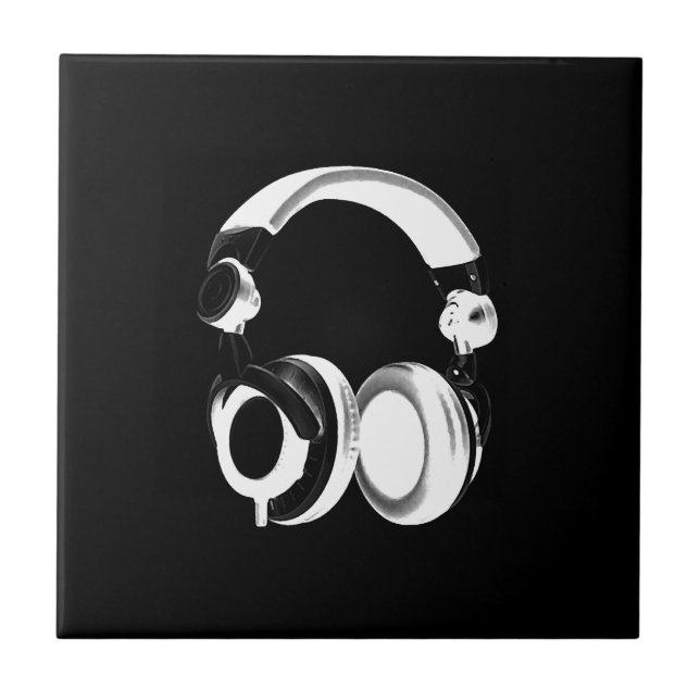 Black & White Headphone Silhouette Tile (Front)
