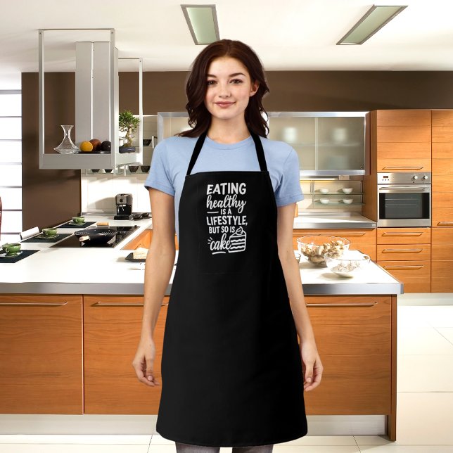 Black white health lifestyle cake funny quote apron (Creator Uploaded)