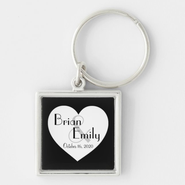 Black white heart customisable simple keychain (Front)
