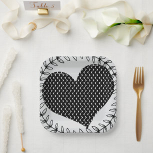 Black & White Heart Paper Plates