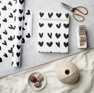Black White Heart Pattern Wrapping Paper