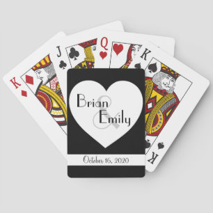 Black white heart simple wedding playing cards