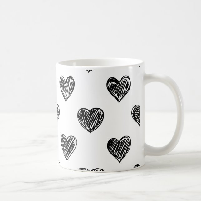 Black & White Heart Sketch Pattern Mug (Right)