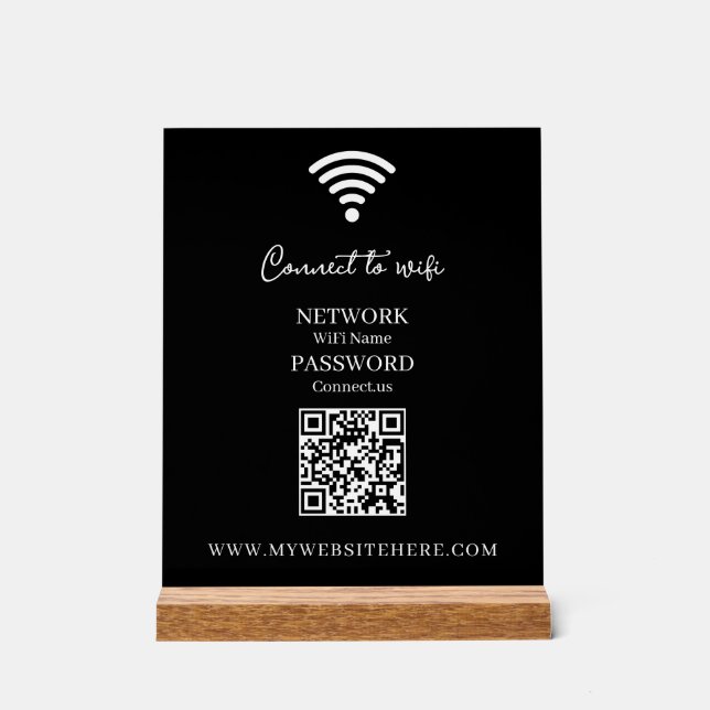 Black White Heart WiFi Acrylic Sign (Front)