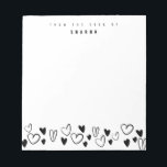Black White Hearts From the desk of personalized Notepad<br><div class="desc">Introducing our charming Black White Hearts "From the Desk Of" Personalized Notepad, a delightful addition to any workspace that combines functionality with a touch of whimsy. This notepad showcases a beautiful hearts pattern in black on a crisp white background, exuding a sense of elegance and simplicity that is perfect for...</div>