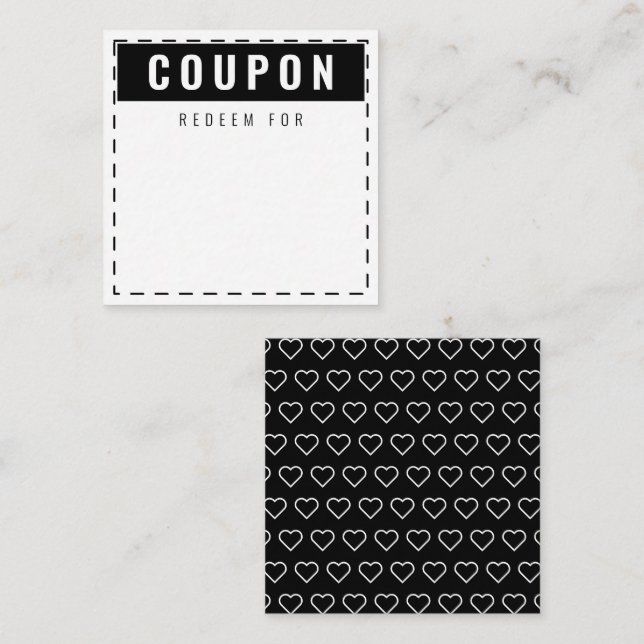 Black & White Hearts Pattern Modern Blank Coupons Card (Front/Back)