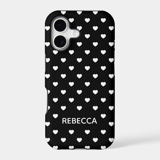 Black White Hearts Polka Dot Pattern Personalised (Back)