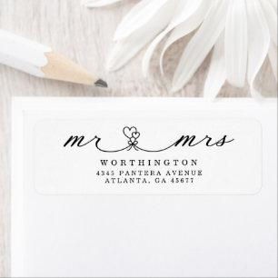 Black White Hearts Script Mr & Mrs Wedding