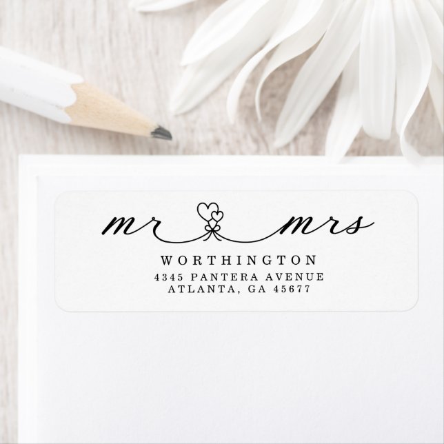 Black White Hearts Script Mr & Mrs Wedding (Insitu)