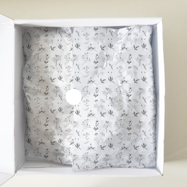 Black & White Herbs Botanical Wildflowers Pattern  Tissue Paper (Creator Uploaded)