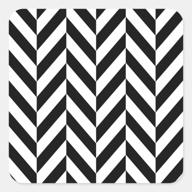 Black White Herringbone Pattern Square Sticker (Front)