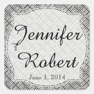 Black White Herringbone Wedding Envelope Seal