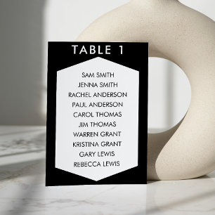 Black & White Hexagon Wedding Seating Chart Table Number