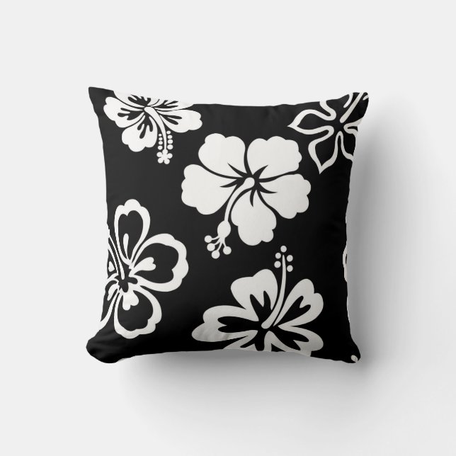 Black & White Hibiscus Cushion (Front)