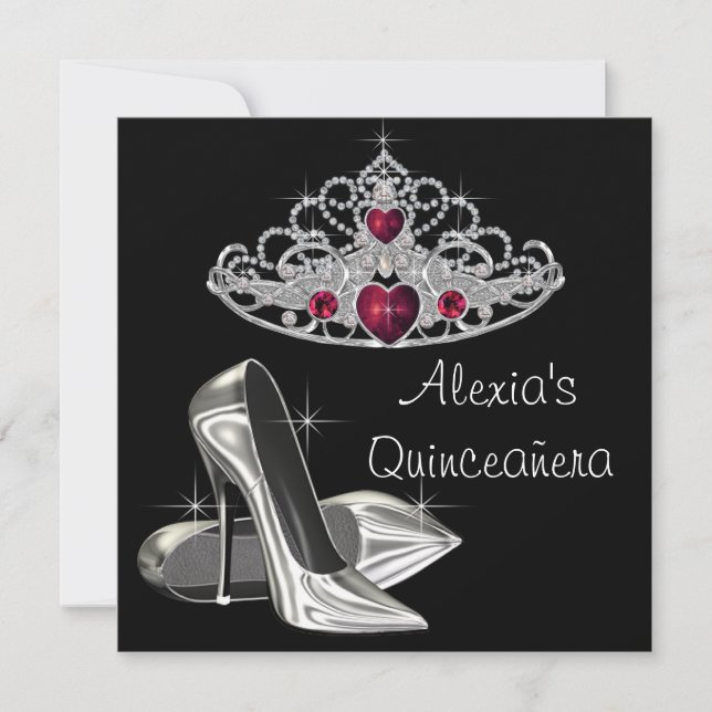 Black White High Heels Red and Black Quinceanera Invitation (Front)