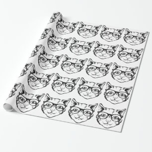 Black White Hipster Cat Wrapping Paper