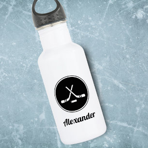 Black & White Hockey Design Boys Name Winter Sport 532 Ml Water Bottle