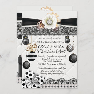 Black White Holiday Christmas Ball Invitations