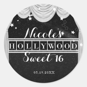 Black & White HOLLYWOOD Curtains Party Favour Classic Round Sticker