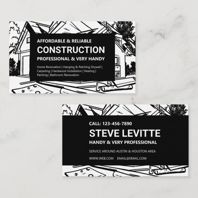 Black & White Home Construction Business Card (Front/Back)