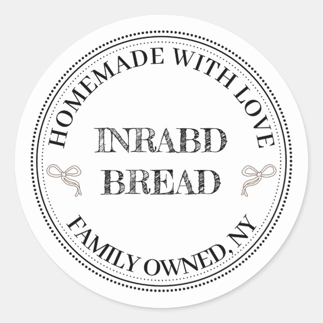 black & white Homemade Baking Label Round Sticker (Front)