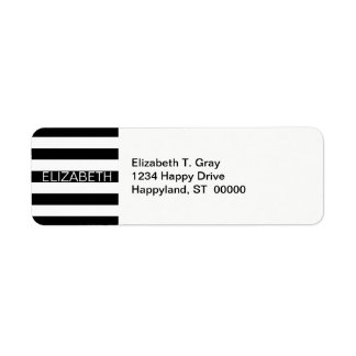 Black White Horizontal Preppy Stripe Name Monogram