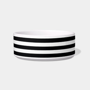 Black White Horizontal Preppy Stripe Name Monogram Bowl