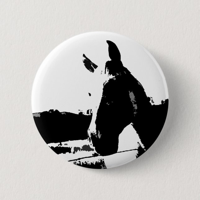 Black & White Horse 6 Cm Round Badge (Front)