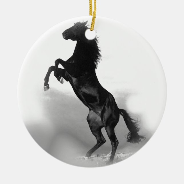 Black White Horse Ceramic Tree Decoration (Front)