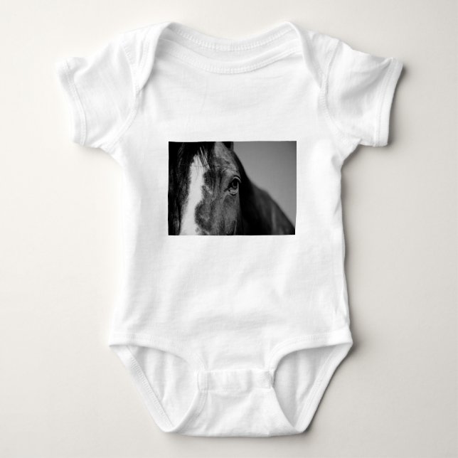 Black White Horse Eye Artwork Baby Bodysuit (Front)