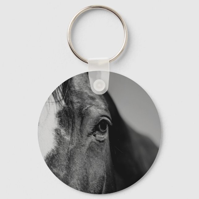Black White Horse Eye Artwork Key Ring (Front)