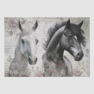 Black White Horse Floral Decoupage Tissue Paper
