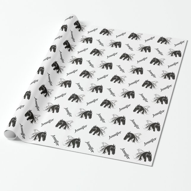 Black white horse head wrapping paper (Unrolled)