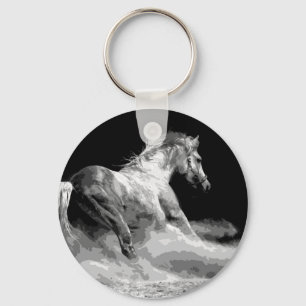 Black & White Horse in Action Key Ring