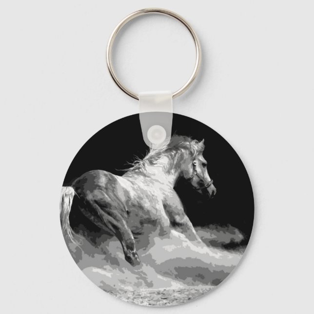 Black & White Horse in Action Key Ring (Front)