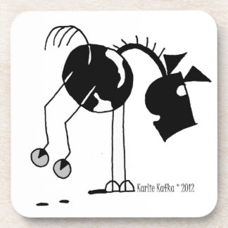 Black & White Horse Kicking Cartoon Coaster