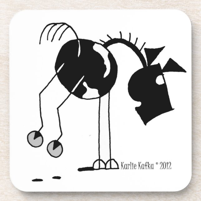 Black & White Horse Kicking Cartoon Coaster (Front)