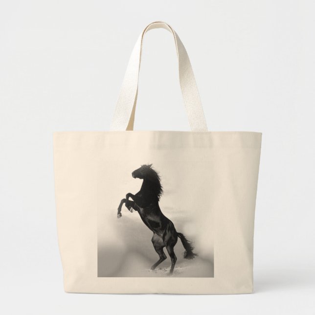 Black White Horse Large Tote Bag (Front)