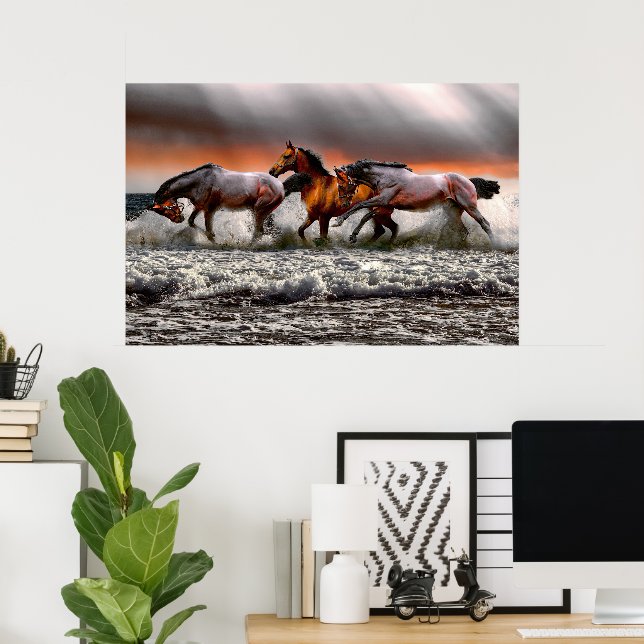 Black White Horse Monochrome Picture Canvas Poster (Home Office)