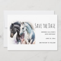 Black & White Horse Pair in Watercolor