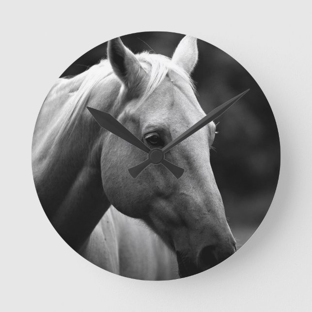 Black White Horse Round Clock (Front)