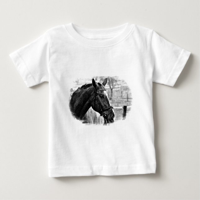 Black White Horse Sketch Baby T-Shirt (Front)
